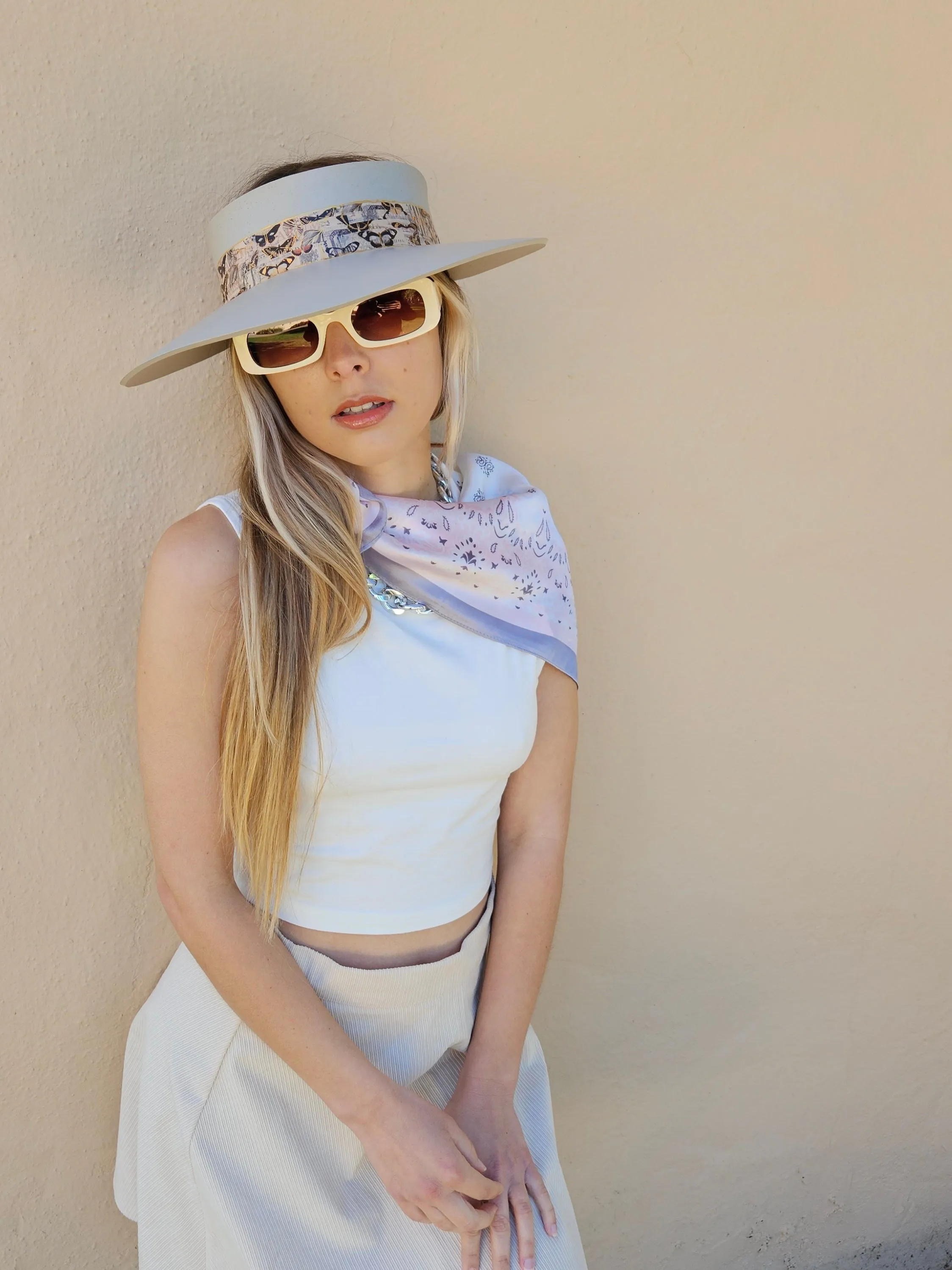 Truly Taupe "LadyEVA" Visor Hat with Pink Butterfly Band