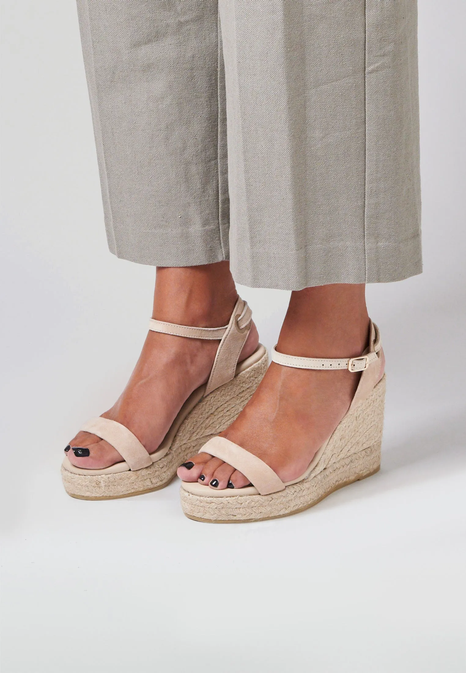 Wedge Sandals - Beige Suede