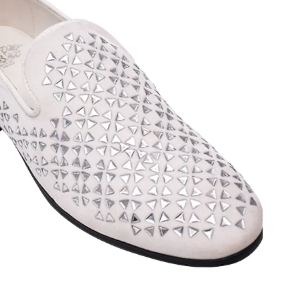 White and Sliver Royal Men’s Fashion Design Slip-on Loafer Shoes