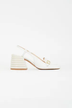 White Embossed Promenade Slingback Loafer Heel