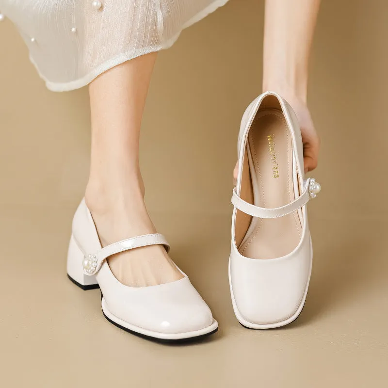 Women Fashion Glossy Leather Chunky Pumps