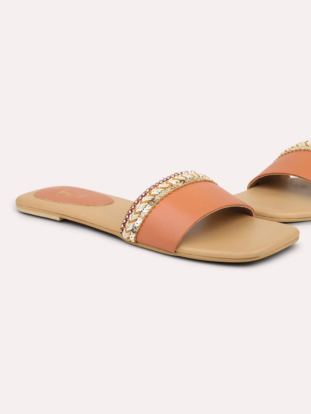 Women Tan Open Toe Flats