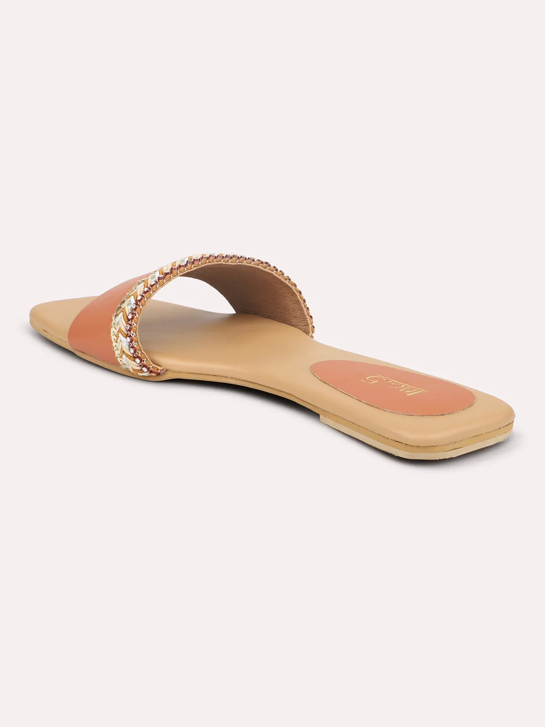 Women Tan Open Toe Flats