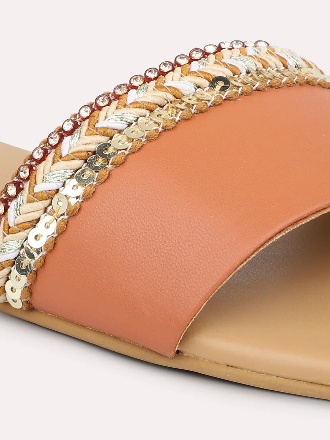 Women Tan Open Toe Flats