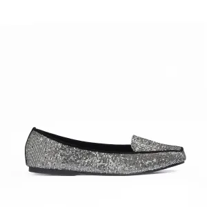 Women's Glittery Black Loafers | 489D-SG